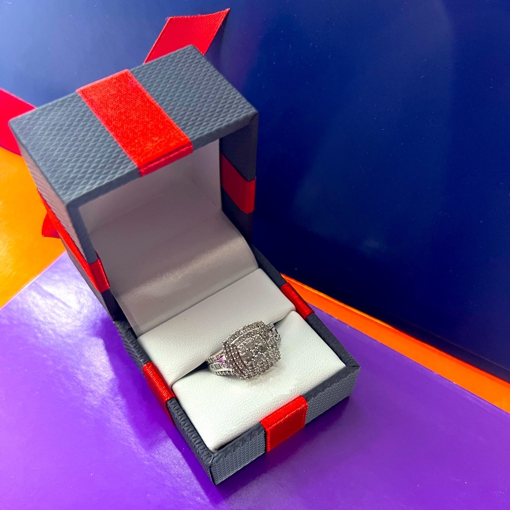 jcpenney silver diamond cluster ring with white cushion box